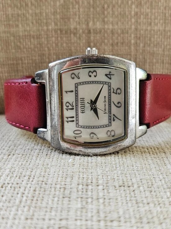 Ecclissi Sterling Silver Ladies Wristwatch Red Genuine Leather 925 Quartz Watch main image 4